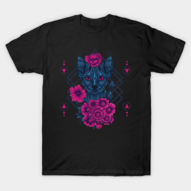 Floral Cat Sacred Geometry T-Shirt by Marciano Graphic